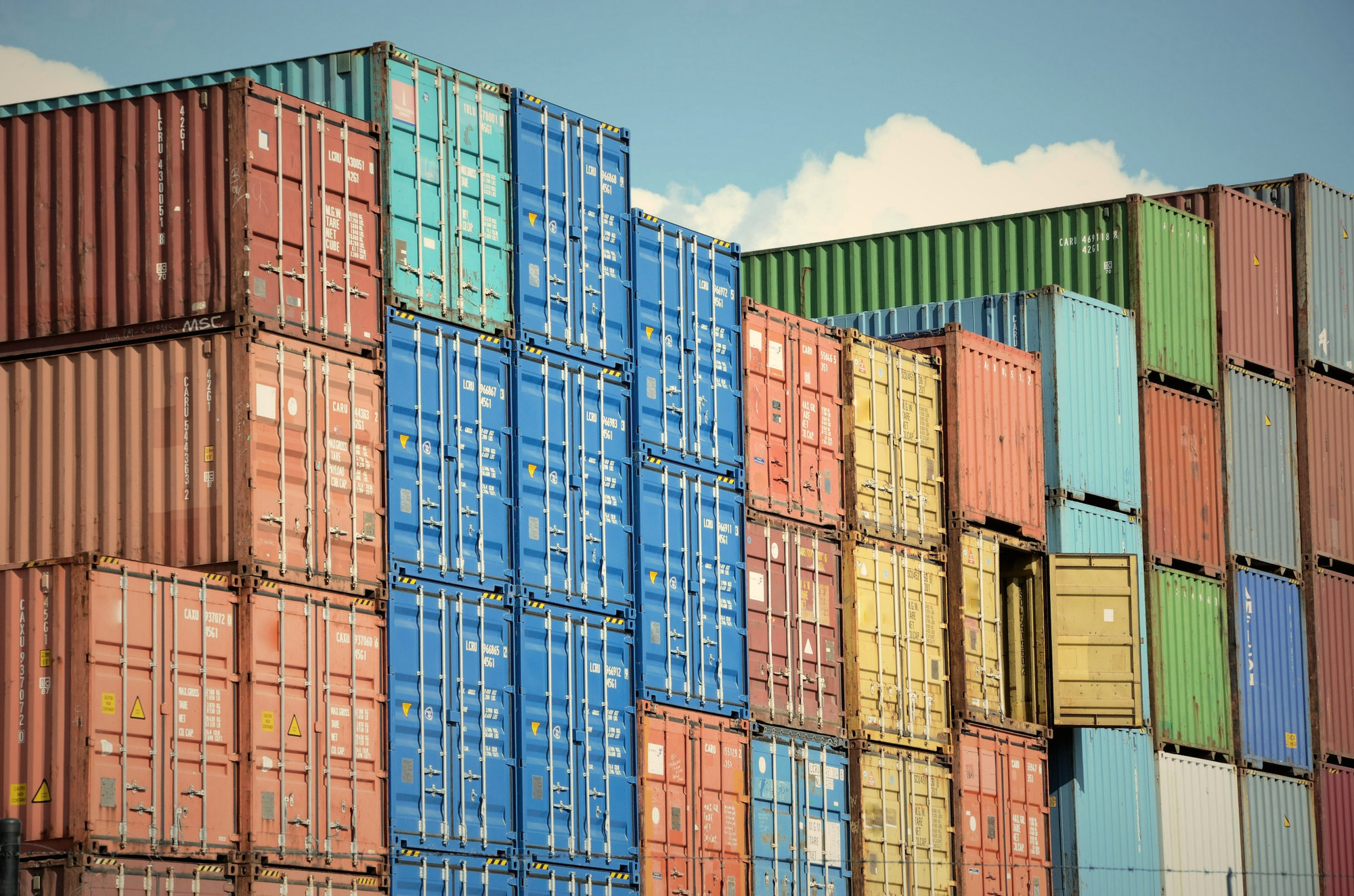 Stacked shipping containers
